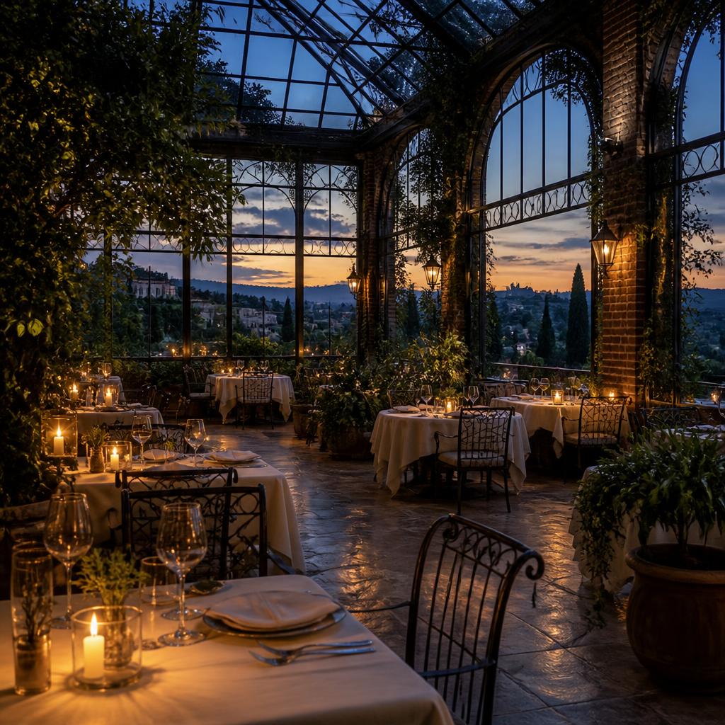 Concept image of a candlelit atrium dining room