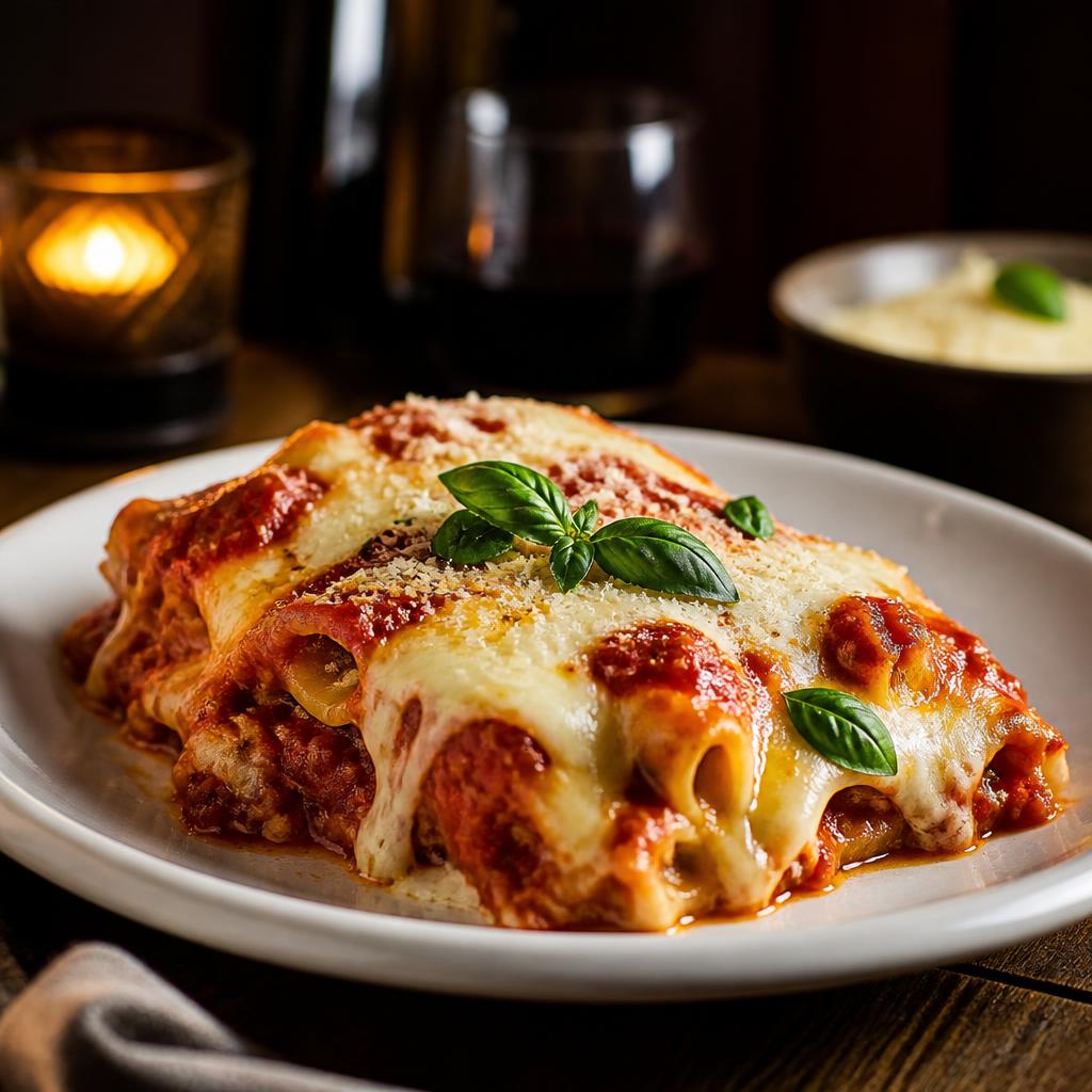 Concept image of an Italian-inspired entrée served by candlelight